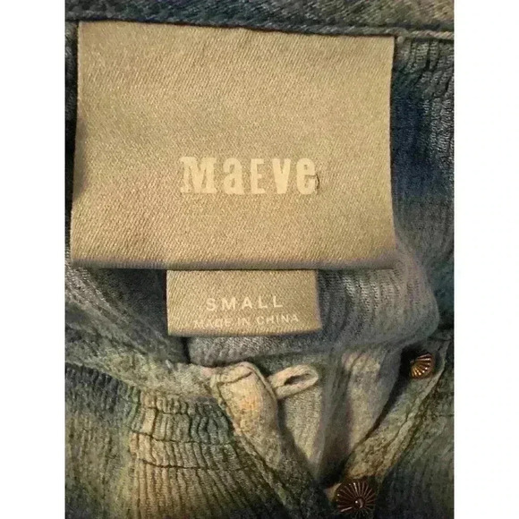 Maeve Anthropologie Small Blue Plaid Blouse Button Up Long Sleeve Top Round Neck - Picture 5 of 7